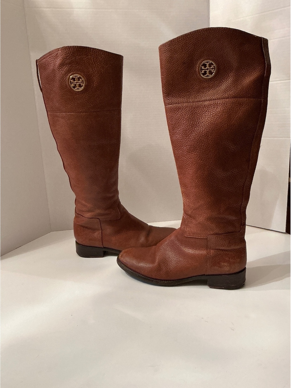 Tory Burch Junction pebbled leather riding boots tall brown size 8M